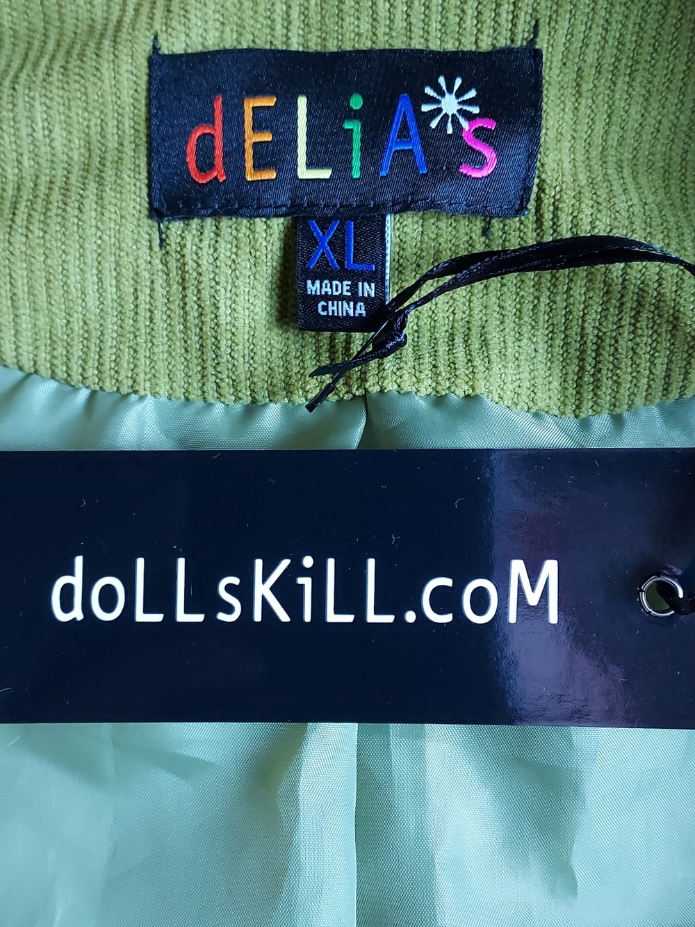Dolls Kill dELiA*s NWT Retro Mod Green Corduroy Faux Fur Trim Penny Lane Coat XL - Picture 6 of 7